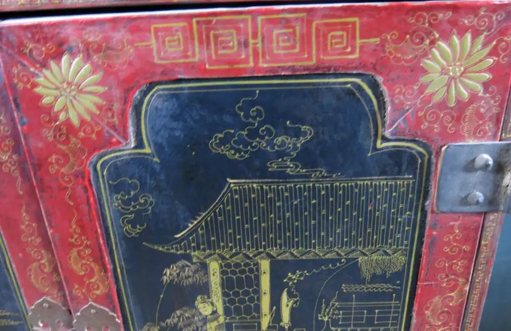 27 &quotКитайская старая ручная работа лаковая посуда фото деревянный шкаф статуя