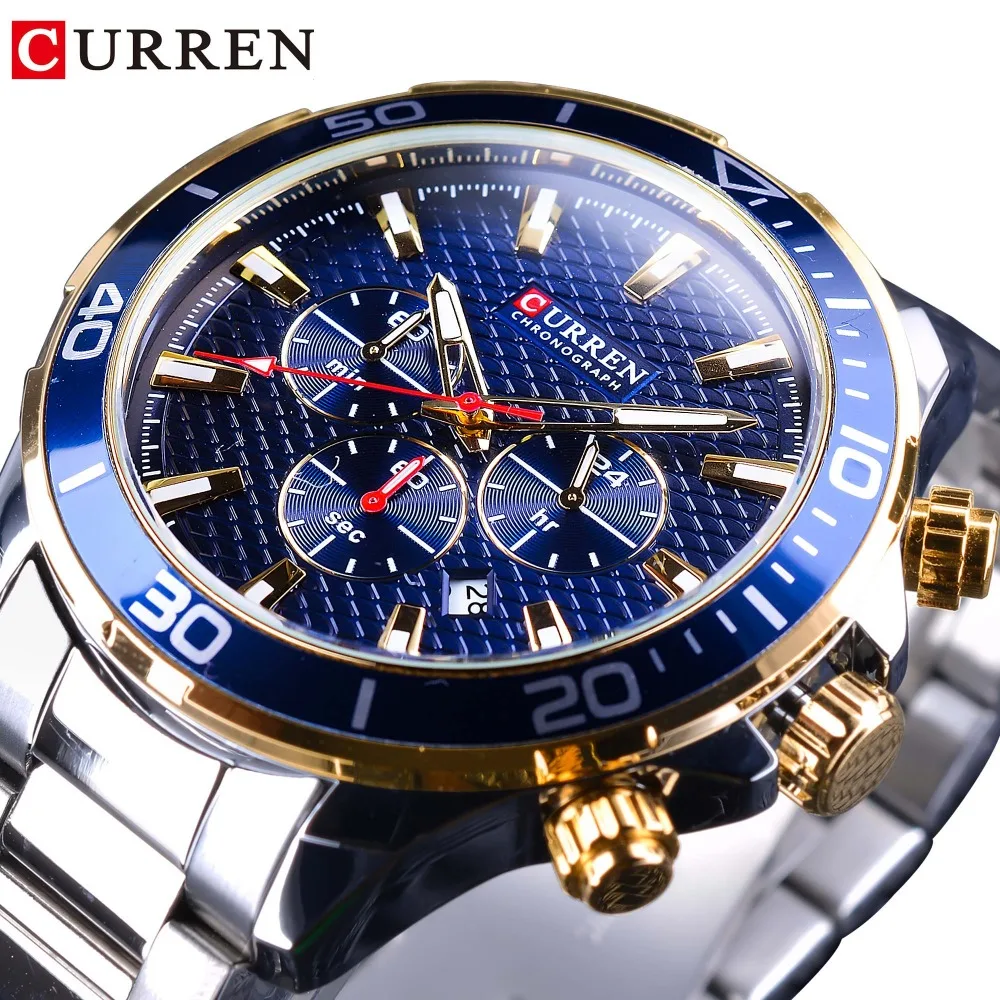 CURREN Blue Dial Fashion Design Silver Stainless Steel Quartz Mens Sport Watches Top Brand Luxury 3 Dial Calendar Display Clock
CURREN Blue Dial Fashion Design Silver Stainless Steel Quartz Mens Sport Watches Top Brand Luxury 3 Dial Calendar Display Clock