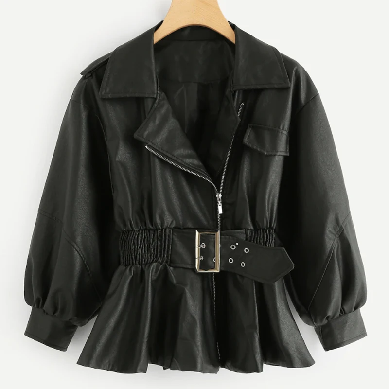 Женская куртка из искусственной кожи с эластичной резинкой на талии