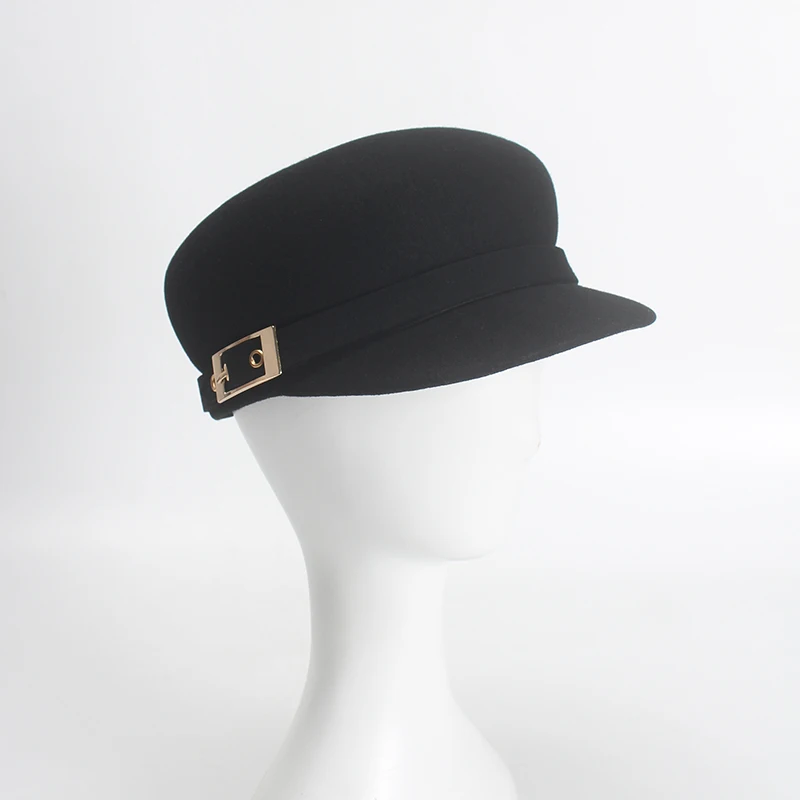 ROSELUOSI осень зима шерсть военные шапки для женщин Мода черный военный колпак