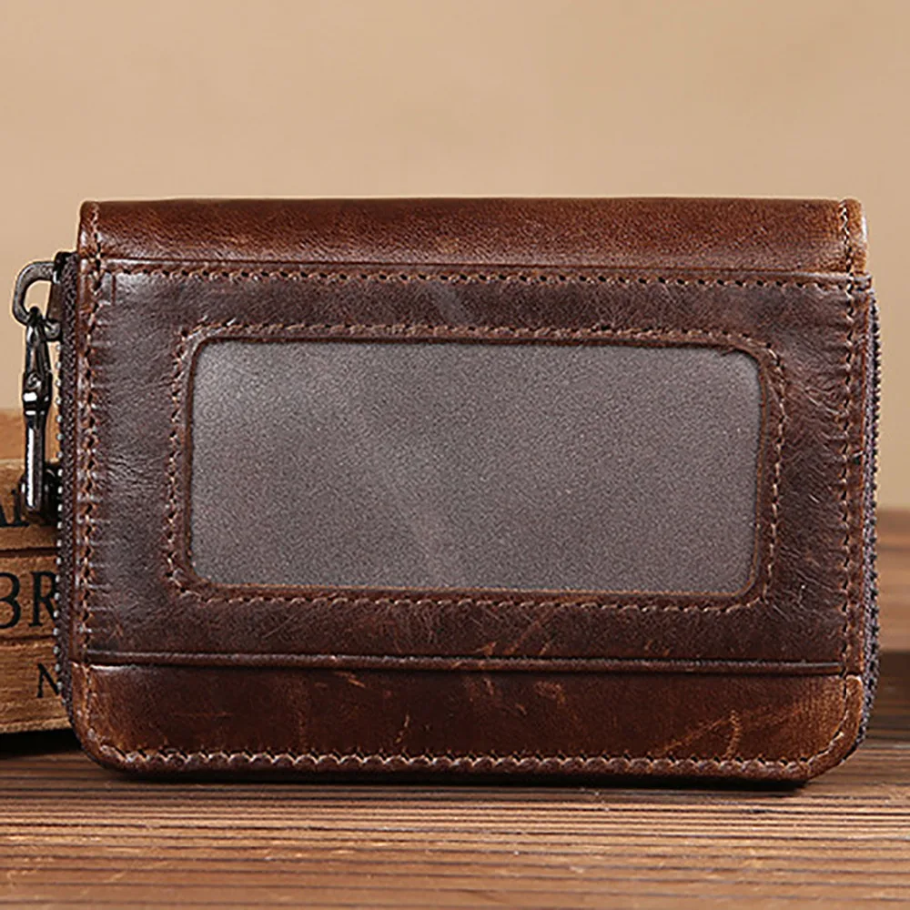 Genuine Leather Men Short Wallet Coin Pocket Credit/ID Card Holder High Quality Zipper Bifold Purse Vintage Clutch Money Bag | Багаж и