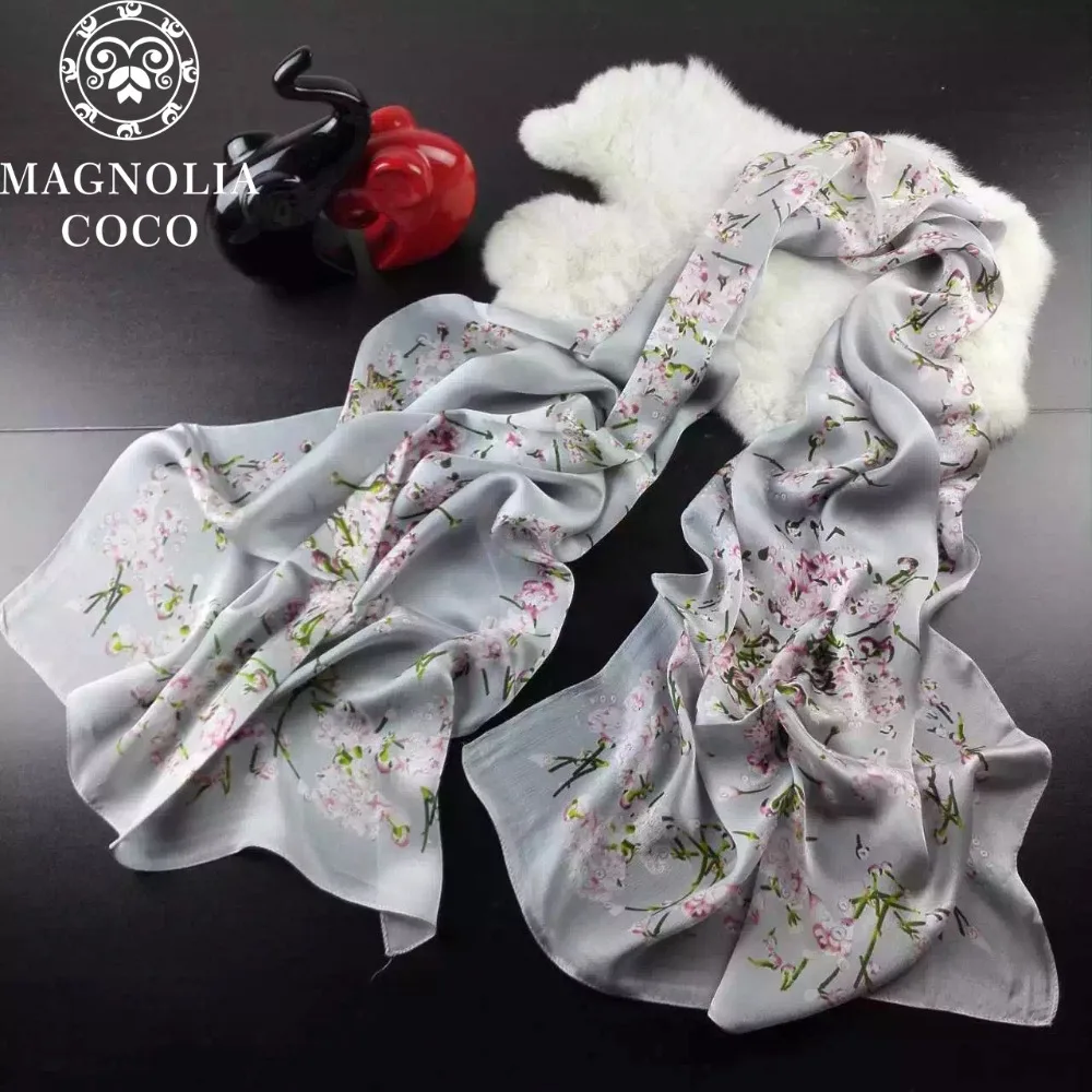 Роскошный Новый 100% шелковый шарф MAGNOLIA весенний и осенний женский с вишневым