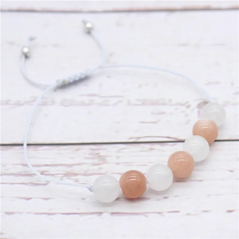 Red &amp White Moonstone Beads Bracelets for Women Party Gifts Grey Braid Rope Chain Adjustable Charm Jewelry MBR180230 | Украшения и