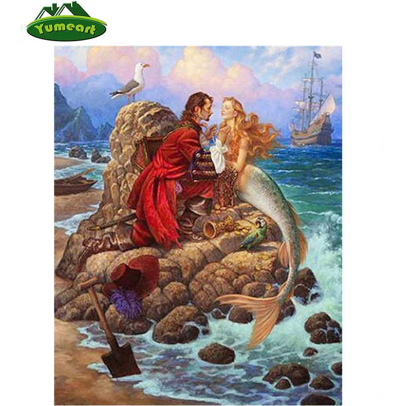 Алмазная вышивка &quotсделай сам&quot квадратная Русалочка и человеческая бисером