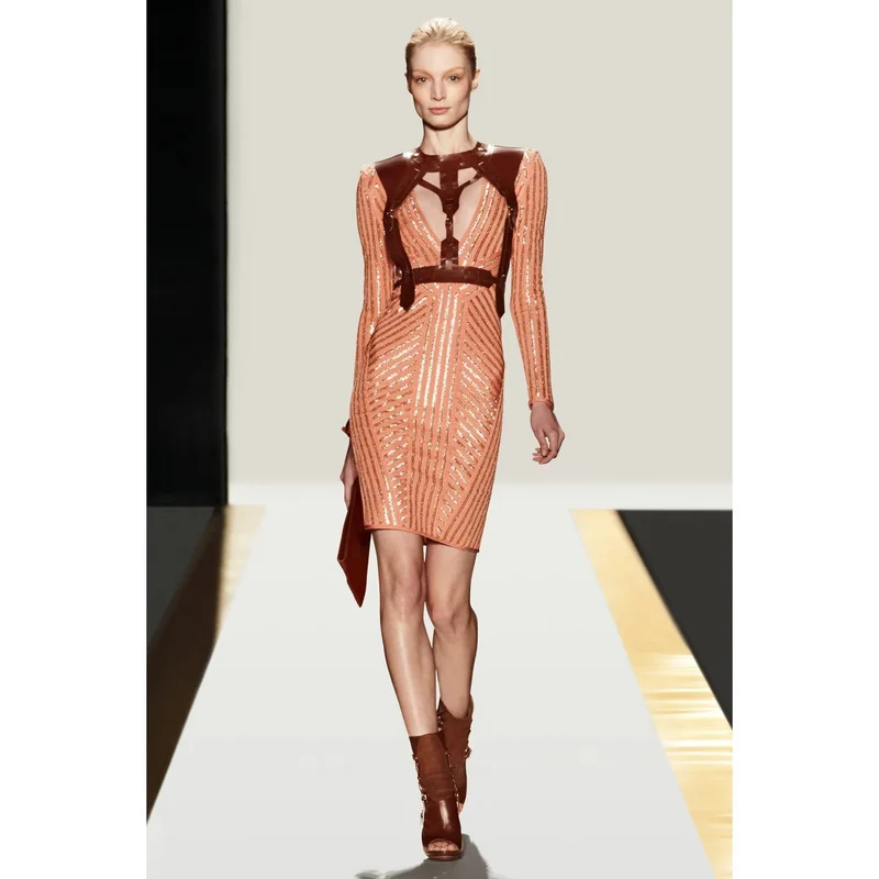 Высококачественное женское оранжевое Бандажное платье из вискозы с длинным