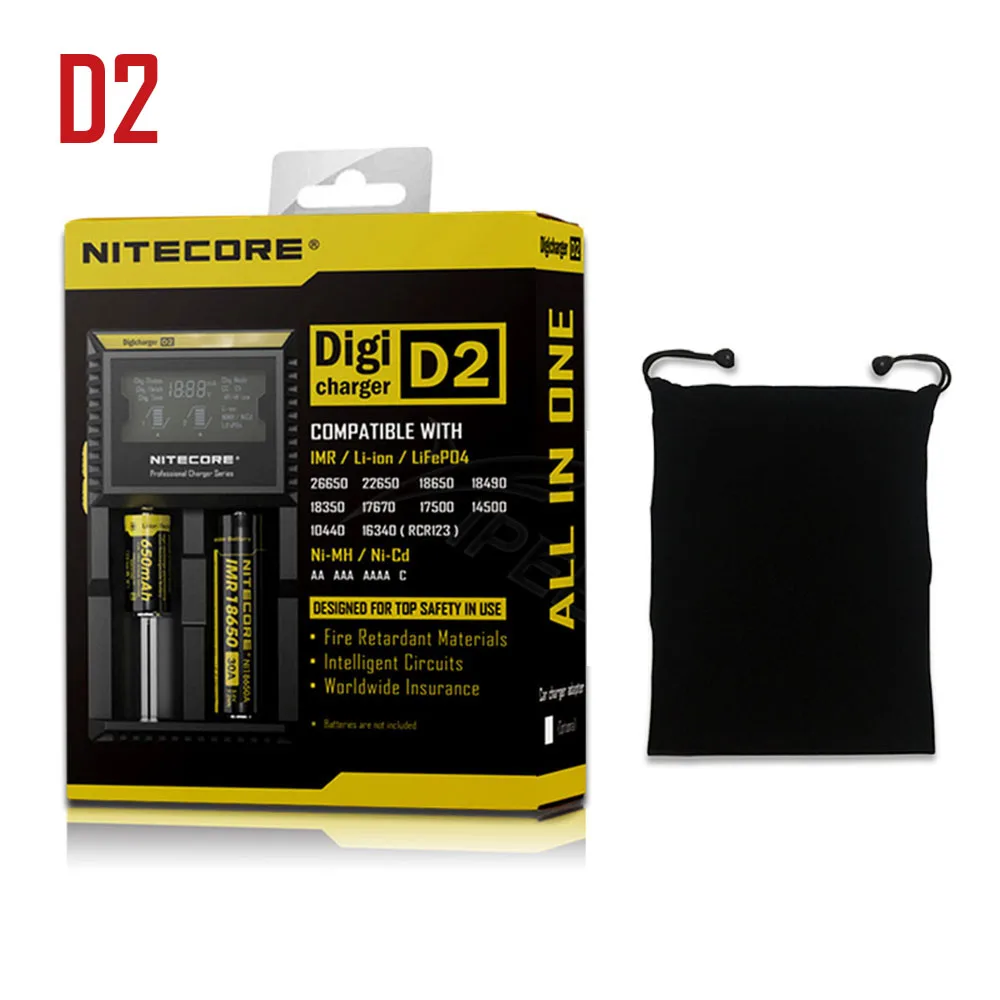D2 with bag Nitecore D4 D2 I4 I2 зарядное устройство ЖК-дисплей интеллектуальная литий-ионная Зарядка 18650 14500 26650 16340 AA AAA батареи - Цвет: D2 with bag