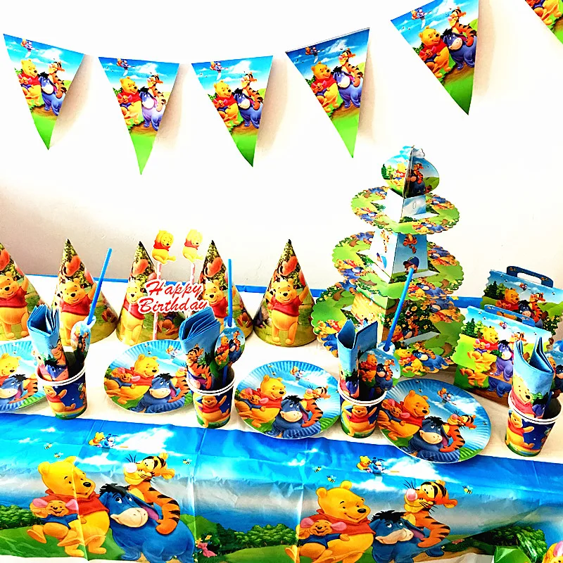 76 шт./лот чашки с изображением Винни Пуха детские принадлежности для вечеринки на