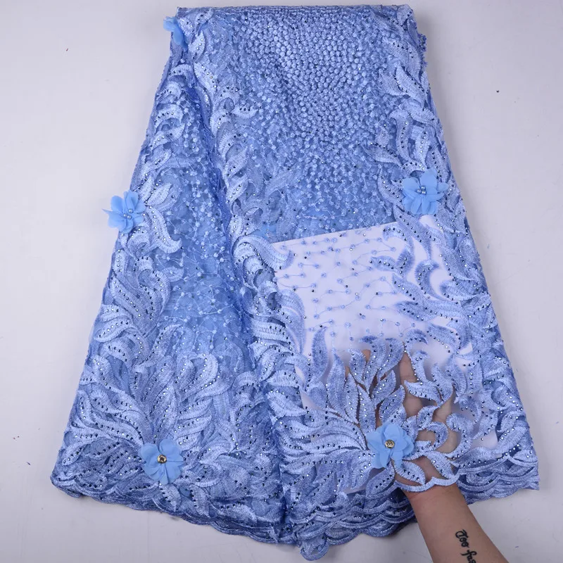 

African Beaded 3D Tulle Lace Fabric 2019 African French Lace Fabric High Quality Nigerian Embroidery Tulle French Lace 1525B