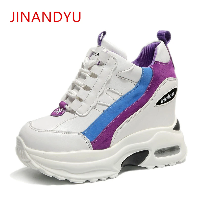 

Heavy-bottomed Women Casual Wedge Shoes 2019 Fashion Platform Heels Women Sneakers Hidden Heel Height Increasing White Sneakers