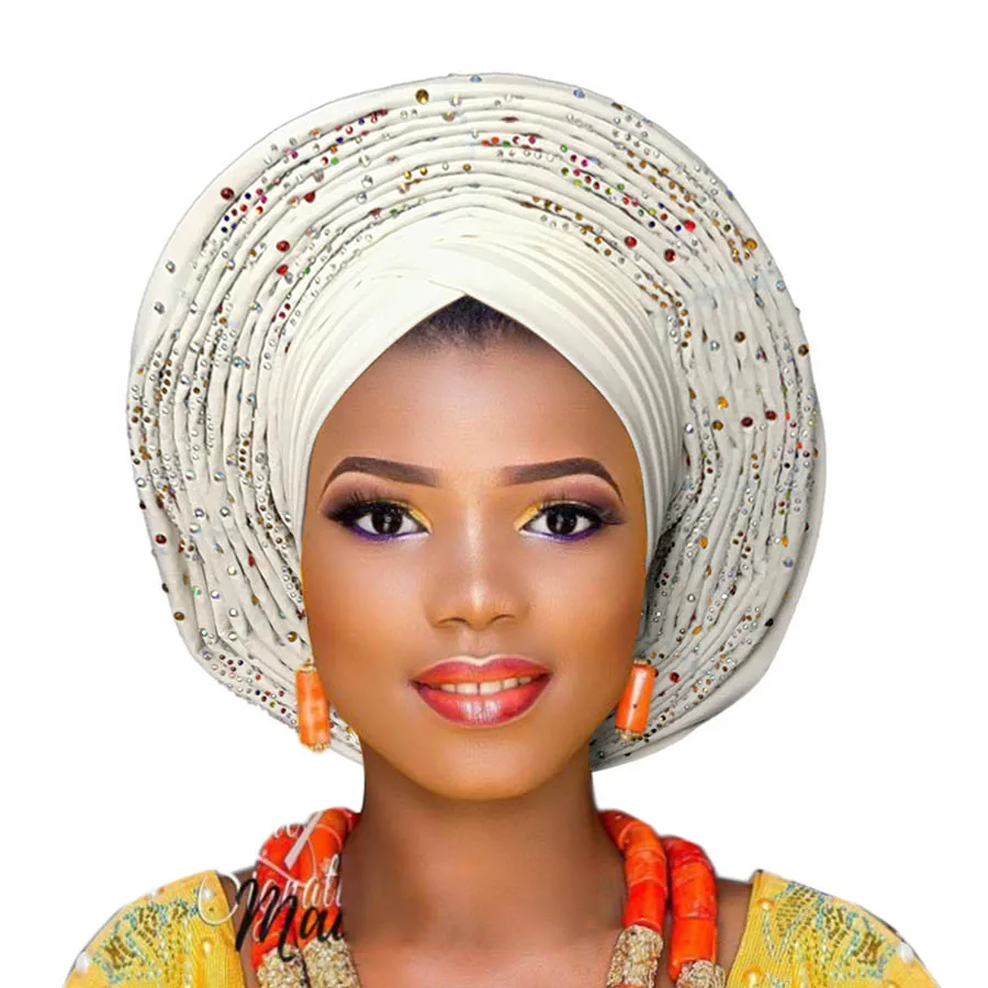 2019 Новая Мода Африканский Авто тюрбан ASO OKE с камнями для свадьбы|Ткань| |