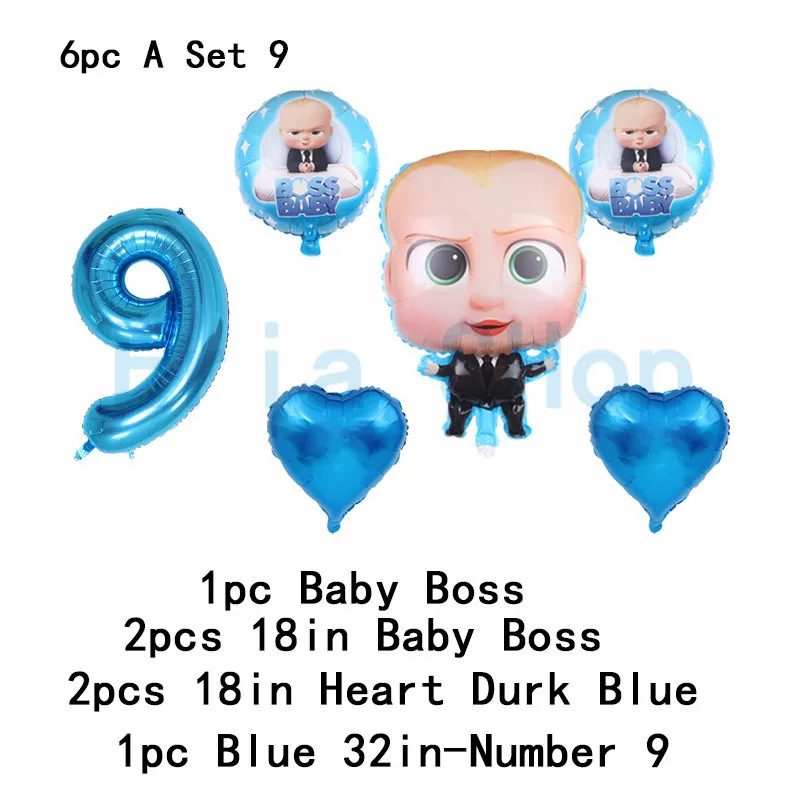 Boss baby на 1-й День Рождения Декоративные столовые принадлежности кружки, тарелки, салфетки 32 дюйма большие воздушные гелиевые шары с цифрами для душа - Цвет: 6pc Baby heart 9