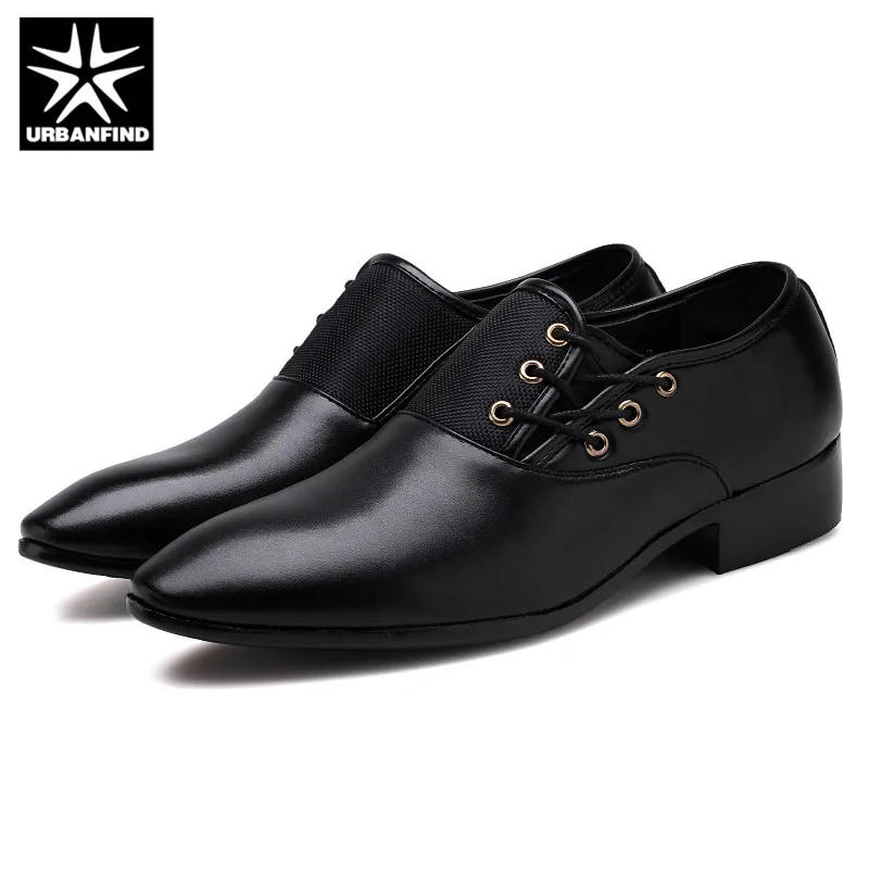 URBANFIND Designer Men Black Shoes Brand Oxfords Pointed Toe Male Dress Leather Wedding Italy Sapato Masculino 38-48 | Обувь