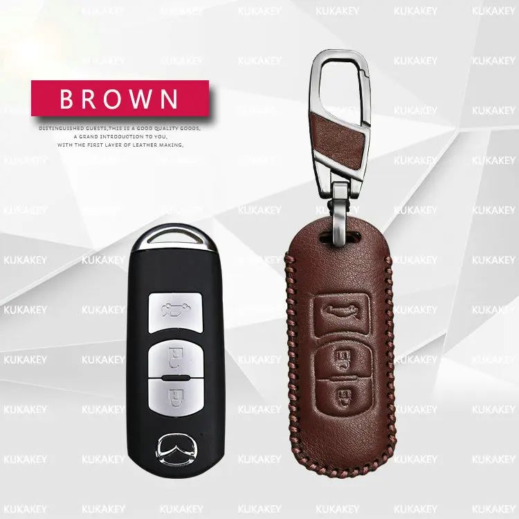 Кожа ключа автомобиля чехол Обложка для Mazda 3 5 6 8 CX5 CX7 CX9 M6 GT Smart Remote Ключа автомобиля Shell Защитная оклейка автомобилей - Название цвета: 3 Button Brown