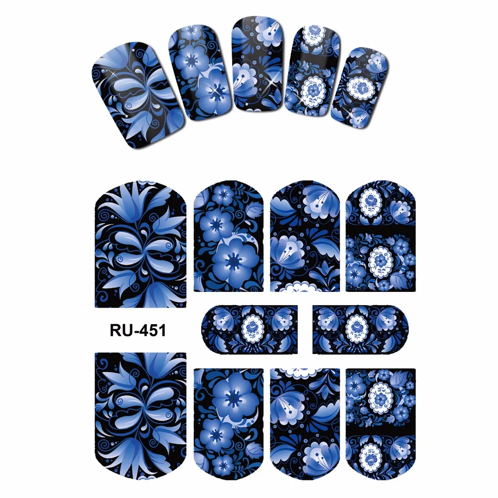 

NAIL ART BEAUTY STICKERS WATER DECAL SLIDER FLOWER VINE GREEN LEAF RATTAN DARK CHINA BLUE RU451-456
