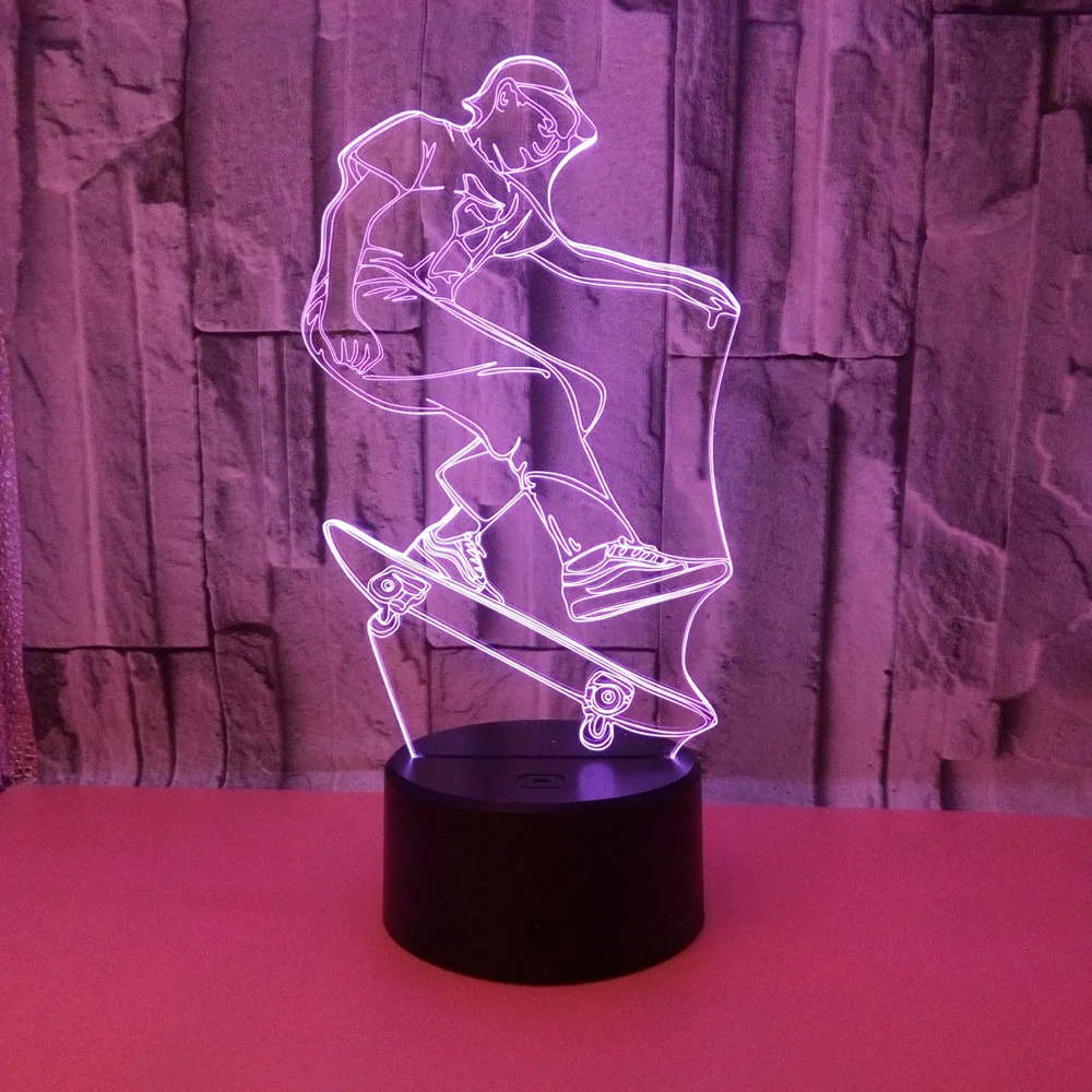 Новая Спортивная 3d Ночная лампа для скейтборда Подарочная атмосфера