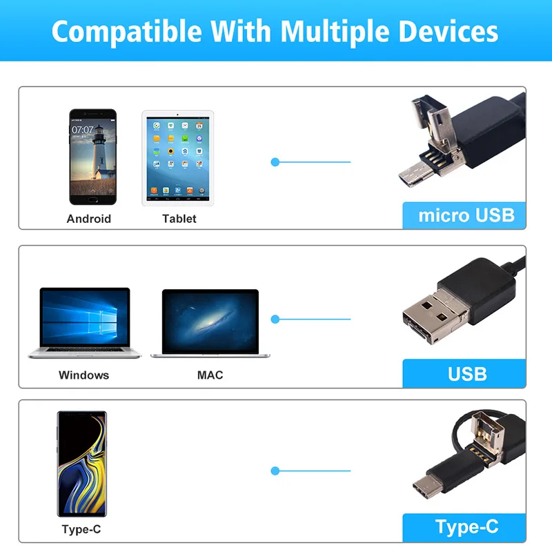 Полужесткая USB камера эндоскоп 2 0 МП водонепроницаемая IP67 для канализации с 8