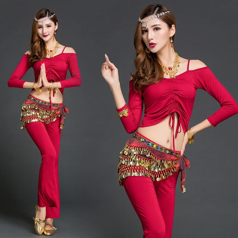 

2019 New Female Indian Belly Dance Practice Practice Performance Costume Modal Long Sleeve Women Dancing Competition Suit H4546