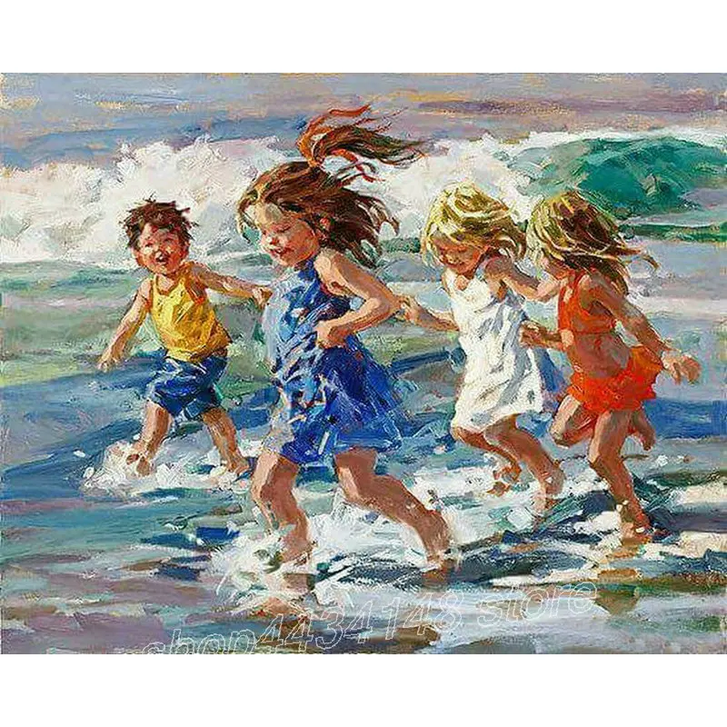 

Full Diamond Diamond Painting Beach Kids Play Cross Stitch DIY 5D Diamond Embroidery Picture Crystal Diamond Mosaic Sticker
