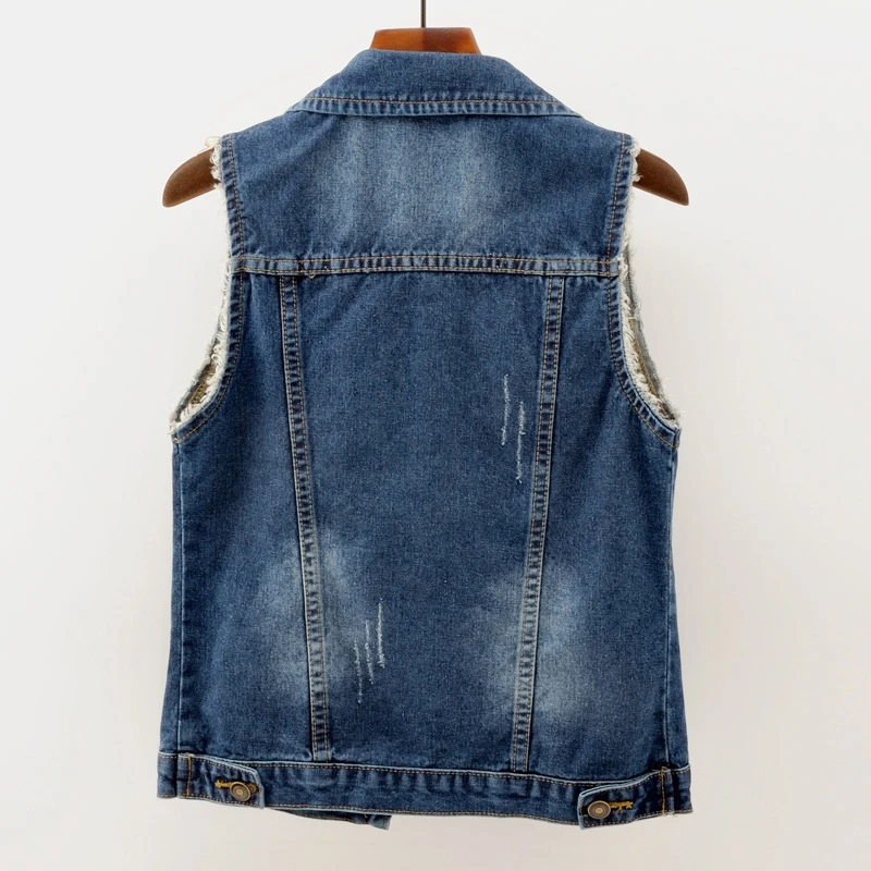 Женский джинсовый жилет винтажный с карманами и отверстиями размеры до 5XL |