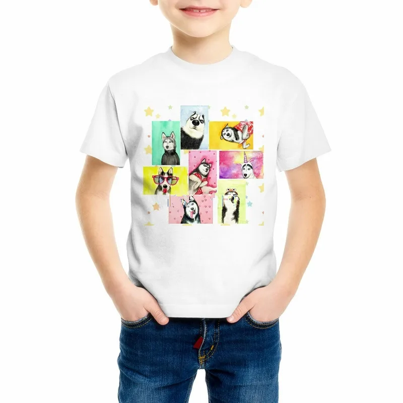 2018 Детская футболка с забавным принтом в виде единорога Хаски для мальчиков и