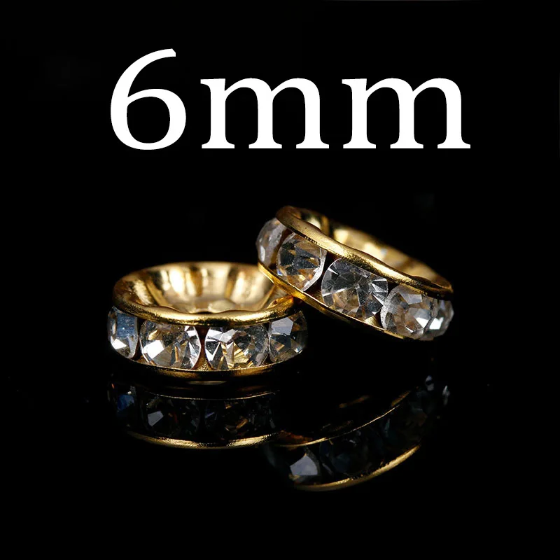 gold 6mm 50 шт./лот, цветные 4, 6, 8, 10 мм, цвет серебро, золото, кристалл, рондели разделительные бусины для изготовления ювелирных изделий, браслет, ожерелья, шайба, бусины - Color: gold 6mm