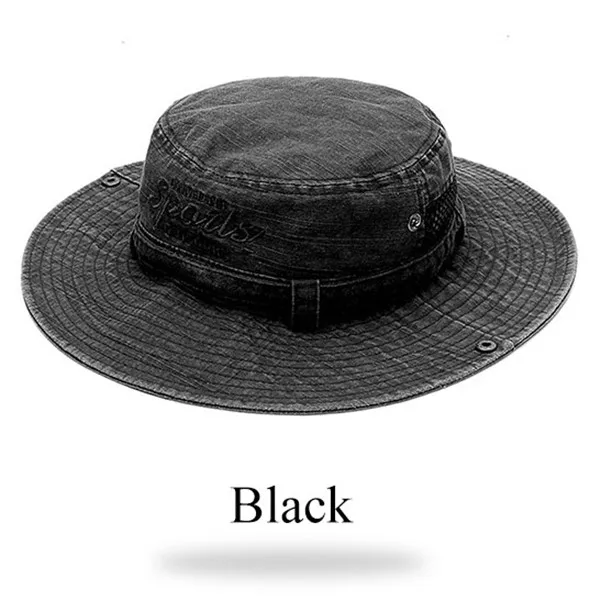 Black Хлопок, мужские панамы, летние, для улицы, Боб, Панама, шляпа для сафари, мытая, Солнцезащитная шляпа, УФ защита, для рыбалки, Boonie, шляпа для мужчин и женщин - Цвет: Black