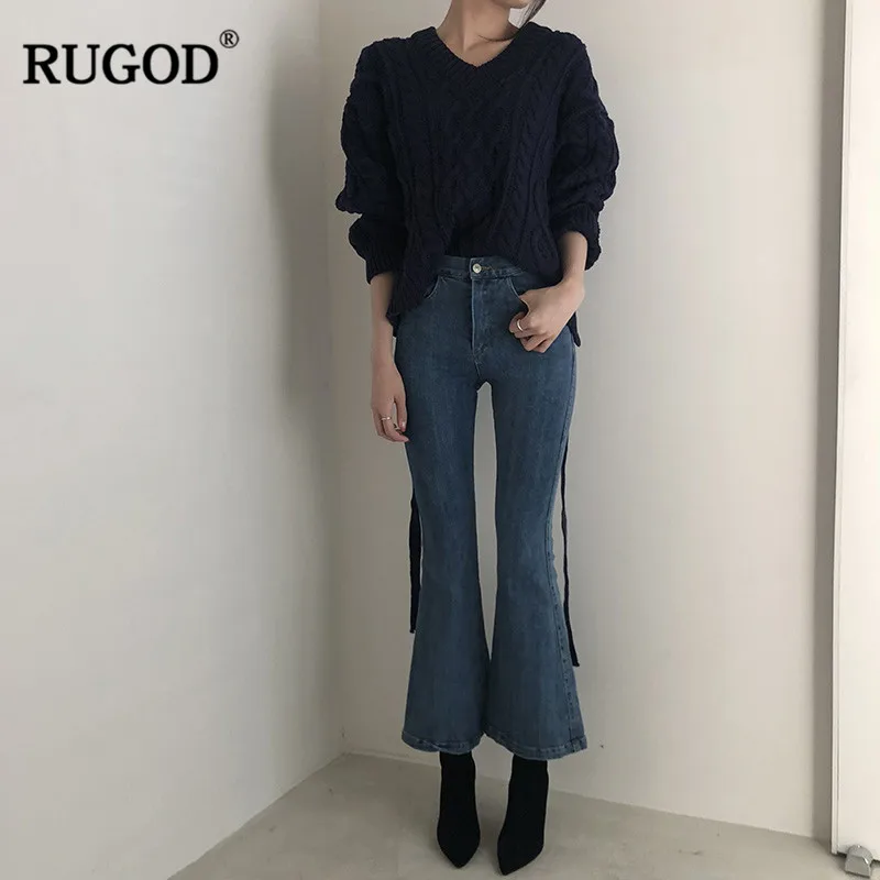 Женские облегающие джинсы RUGOD со шнуровкой сзади и высокой талией модные уличные