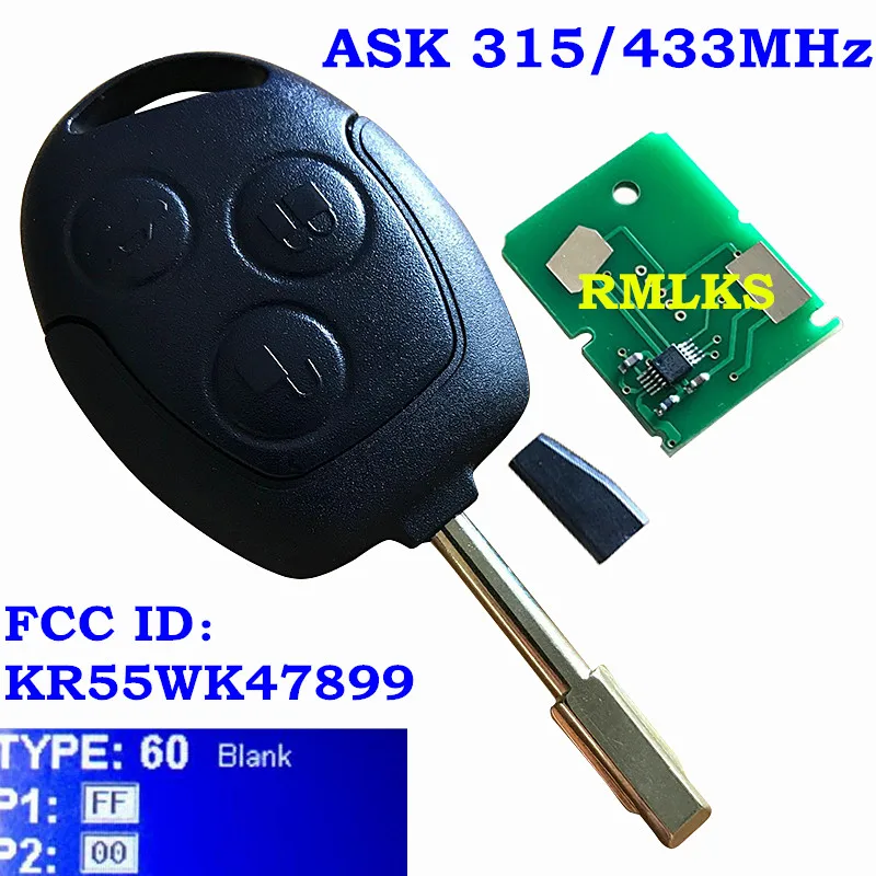 

For Ford Fusion Focus Mondeo Fiesta Galaxy Transit 3 Button Full Complete Remote Car Key Fob FO21 Blade 433Mhz 4D60 Chip