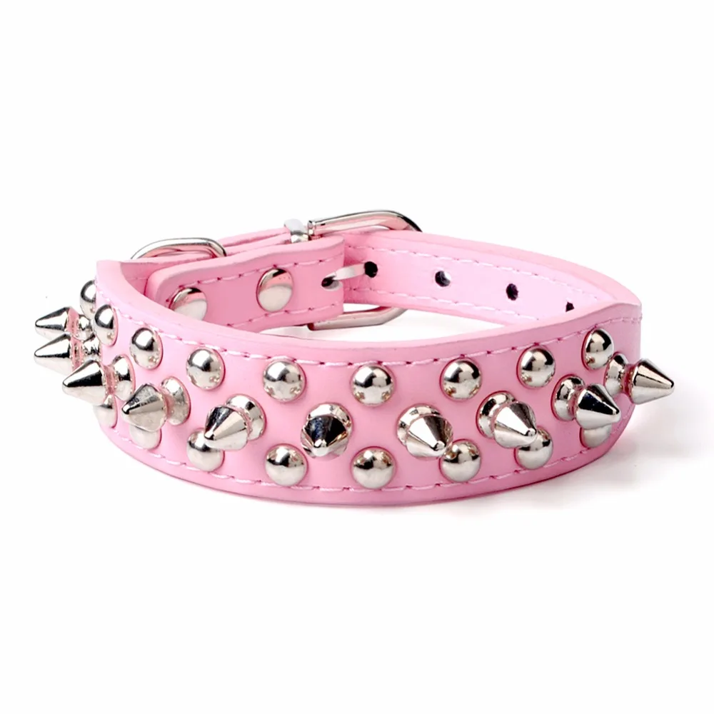 Pet Dog Rivet Collars PU Leather Round Bullet Nail Studded Necklace Spiked Strap Punk Style Small Dogs Cat Collar 6 Colors