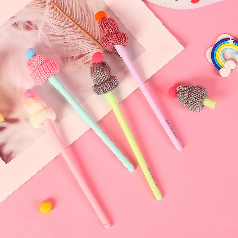 

1 Pcs Kawaii Pen Creative Cute Knitted Hat Gel Pen 0.5mm Black Ink Student Writing Tool Escolar Papelaria School Office Supplies
