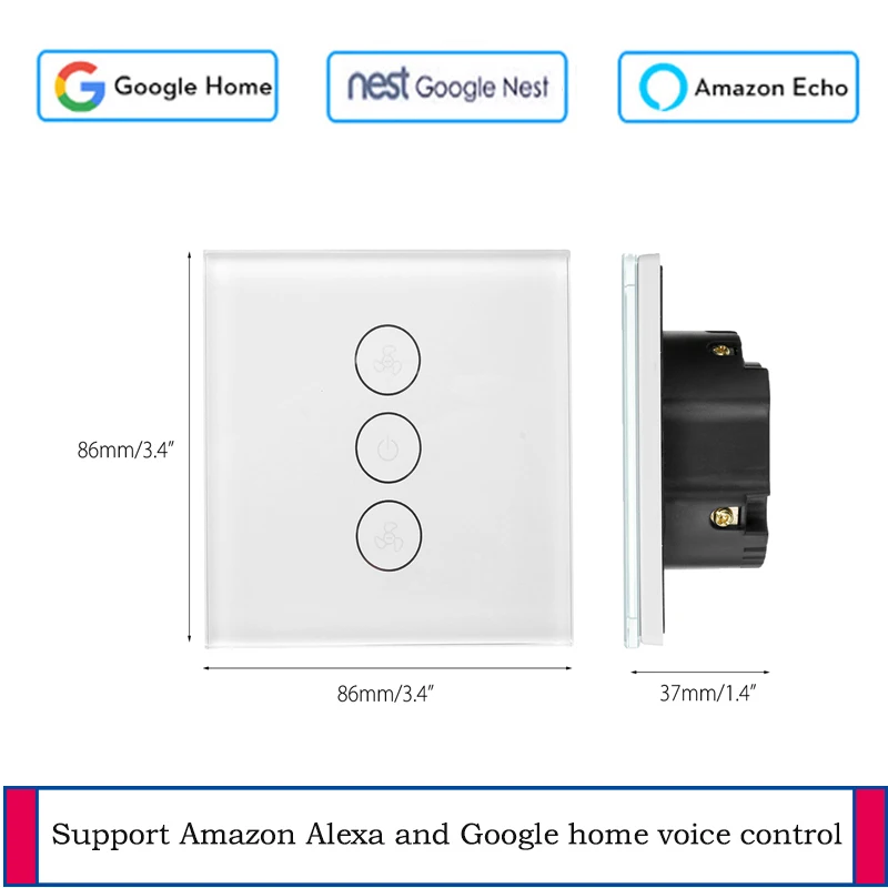 EU WiFi Celling Fan switch Glass panel App remote control Smart home with Google and Alexa support voice | Обустройство дома
