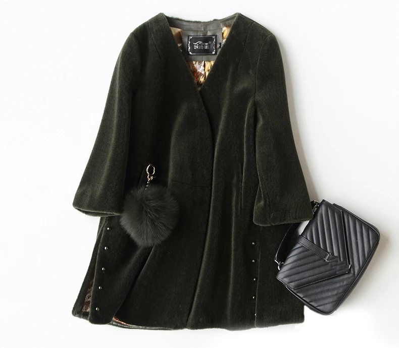 Женское кашемировое пальто с V-образным вырезом свободное из натуральной шерсти