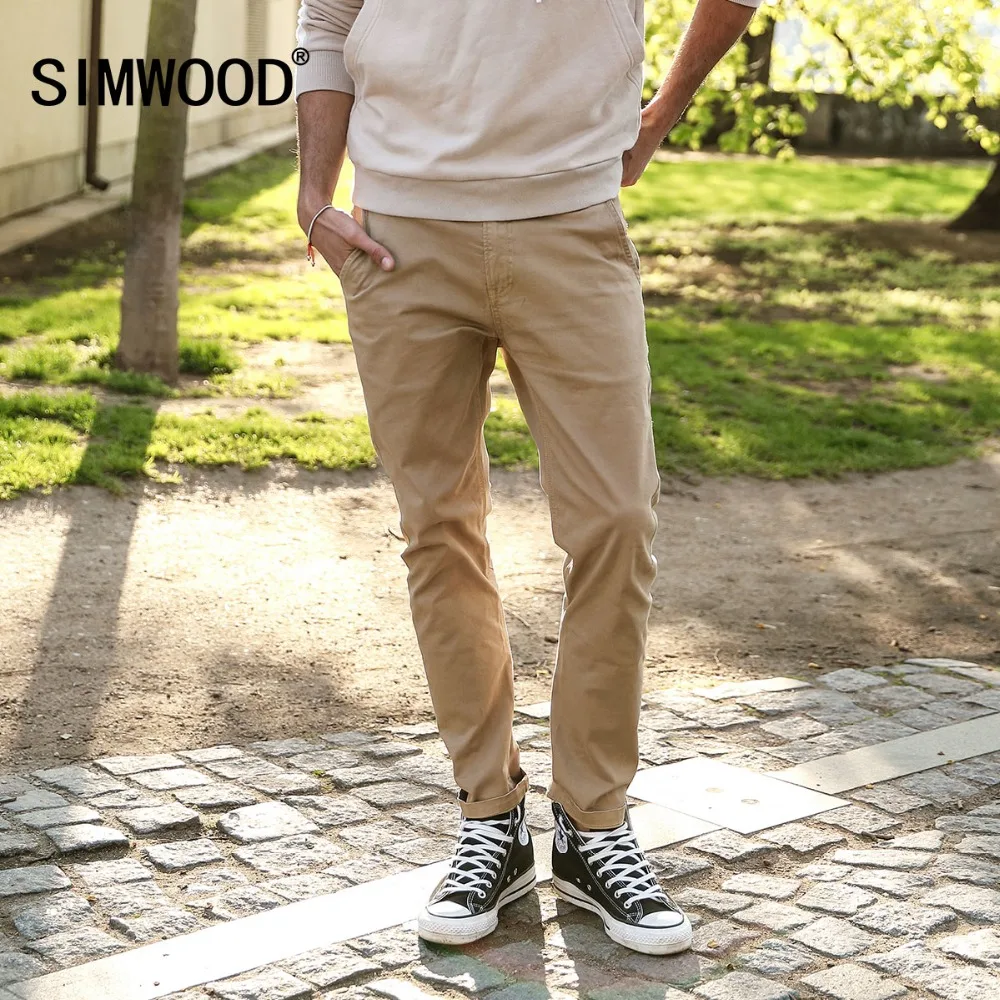 SIMWOOD 2019 Весна повседневные штаны для мужчин тонкий хлопок мужской мотобрюки Slim Fit