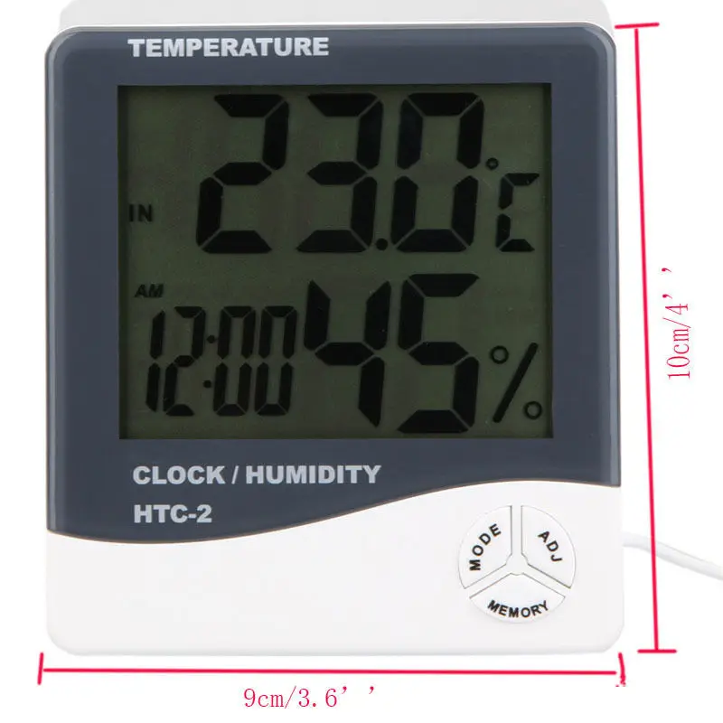 

Digital LCD Thermometer Hygrometer Electronic Temperature Humidity Meter Weather Station Indoor Outdoor Tester Alarm Clock HTC-2