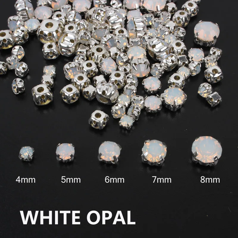Silver White Opal Лучшие продажи, пришивные стразы, смешанные размеры, 4-8 мм, 120 шт, Серебряные Камни с кристаллами, аксессуары для шитья одежды - Цвет: Silver White Opal