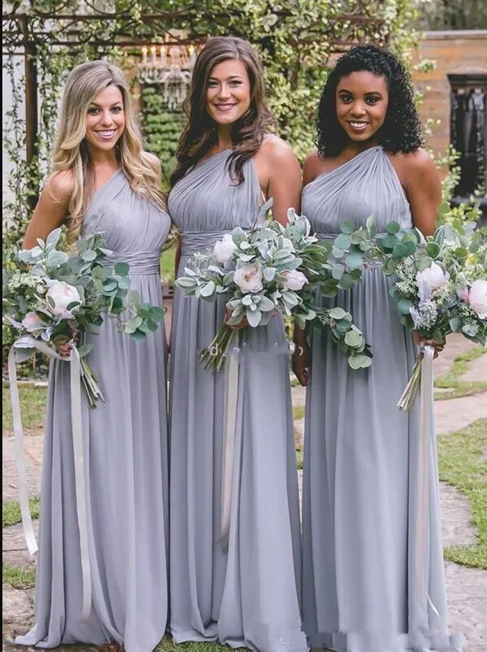 Уникальные шифоновые длинные платья подружки невесты с одним плечом корсет