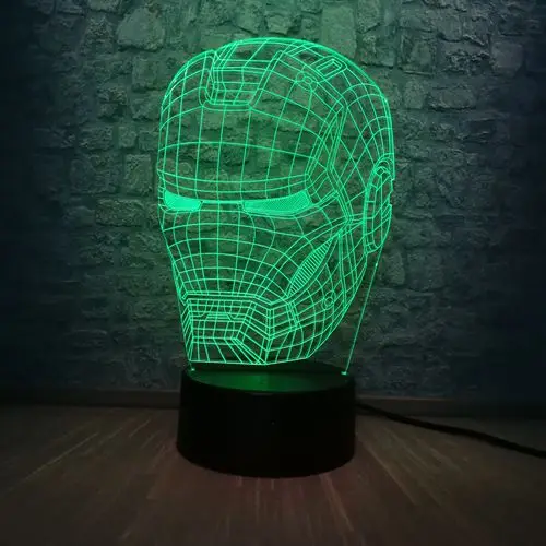 Marvel Мстители Легенда 3D Искусство маска Железного человека иллюзия RGB лампа 7 цветов раздевалка декор стол ночник Рождественский подарок детская игрушка - Испускаемый цвет: iron man