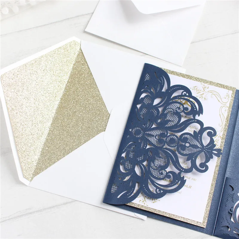 Пригласительные открытки на заказ с блестящим конвертом для свадебного крещения