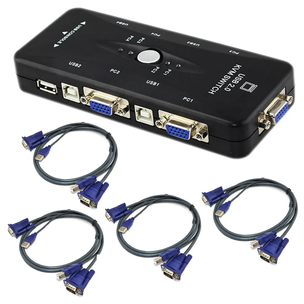 4-портовый концентратор USB 2 0 KVM VGA/SVGA адаптер для подключения клавиатуры и мыши