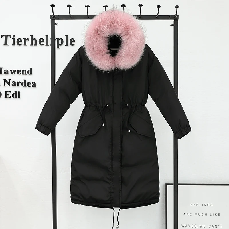 2018 модный большой меховой воротник зимнее пальто Для женщин тонкий Длинная Парка