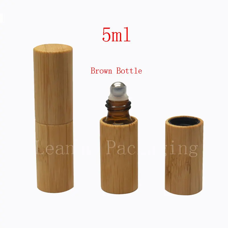 50pc/lot 5ml bamboo roll on perfume glass bottle eyecream container roller lotion cosmetics bottles for perfumes essential oil | Красота и