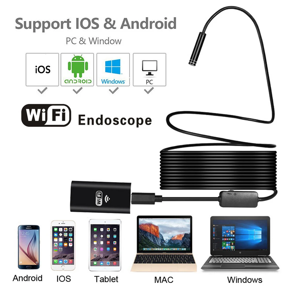 HD720P 2MP 8LED 8 мм объектив Гибкая Змея Жесткий провод USB wifi Android Iphone эндоскоп камера 10 м