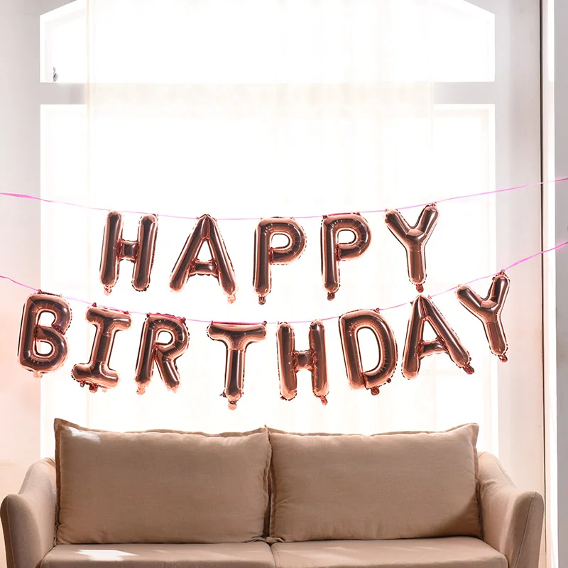 rose gold 13 шт. 16 дюймов с днем рождения письмо фольга шар Baby Shower вечерние цвета розового золота алфавитный баннер Декор принадлежности для девочек и мальчиков подарки - Цвет: rose gold