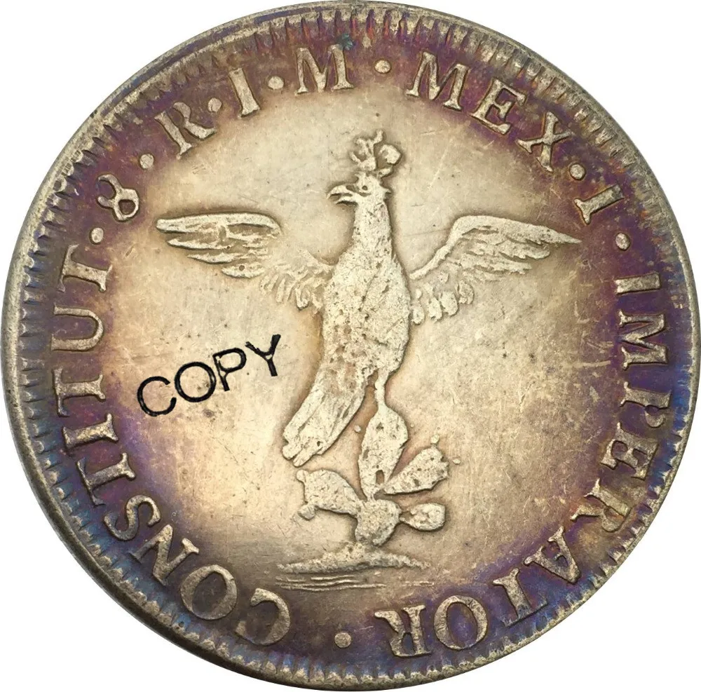 Мексика Primera Imperio Agustin Iturbide 1822 MO JM 8 Reales Латунь Посеребренная копия монеты памятные