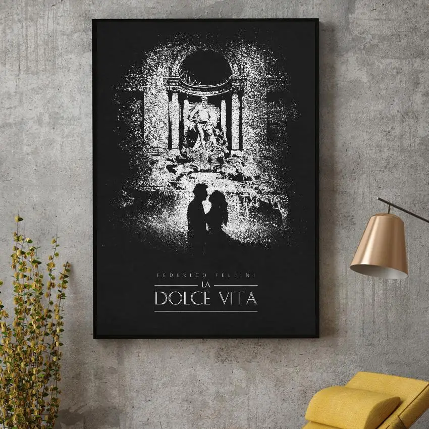 Черно белый Классический плакат La Dolce Vita из фильма Шелковый принты для домашнего