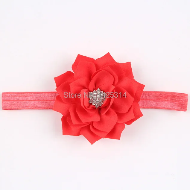 12 шт. Детская повязка на голову с цветком двойной листьями лотоса Стразы детский