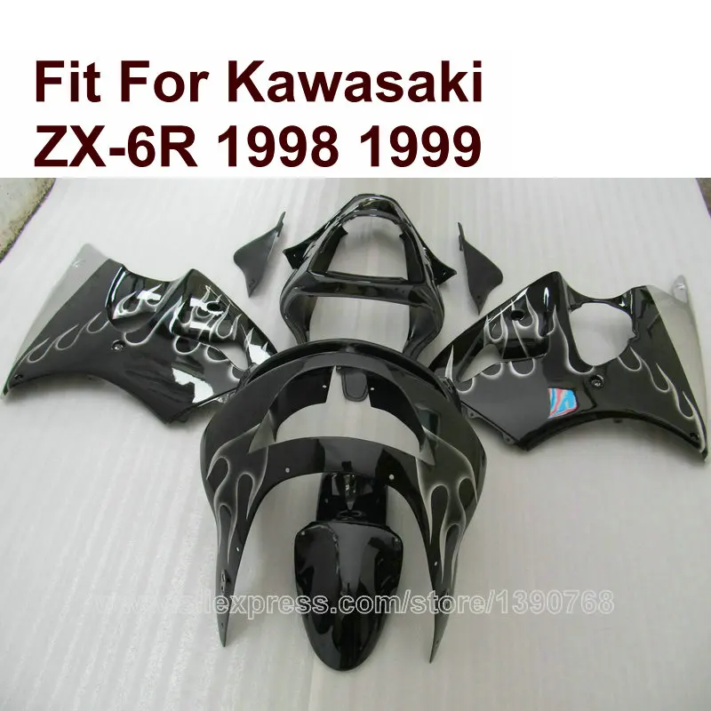 Обтекатель из АБС пластика для Kawasaki ZX6R 1998 99 black Ninja 636 ZX 6R 98 PO05|plastic fairings|fairings for