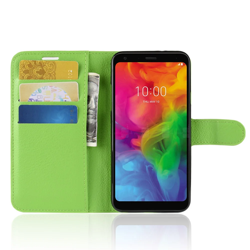 Q-7 for LG Q7 Case Flip Leather Wallet Card Stent Cases Lichee Pattern Protect Cover black LG-Q7 LGQ7 Q 7 | Мобильные телефоны и