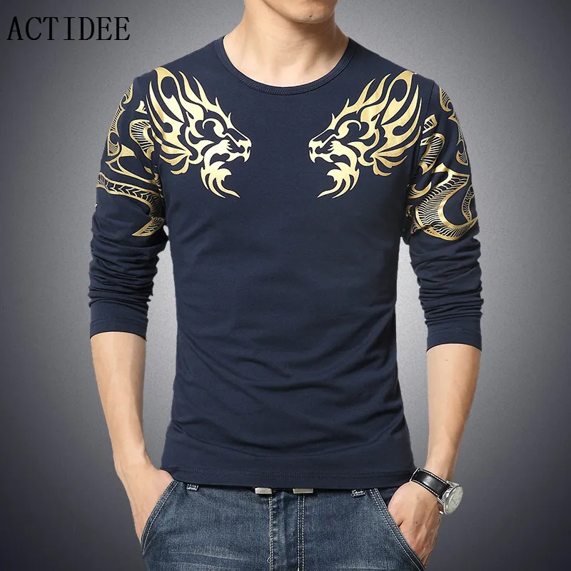 2018 новый модный бренд 50% с принтом Приталенная футболка длинным рукавом для