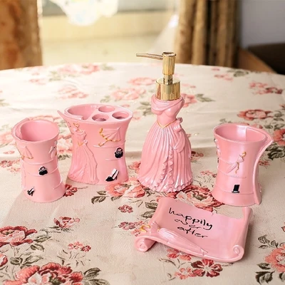 Dress Pink Европейский сад 5 шт. ванная комната набор зубных щеток Творческий смолы подарок лосьон Диспенсер стакан держатель зубной щетки мыльница - Цвет: Dress Pink